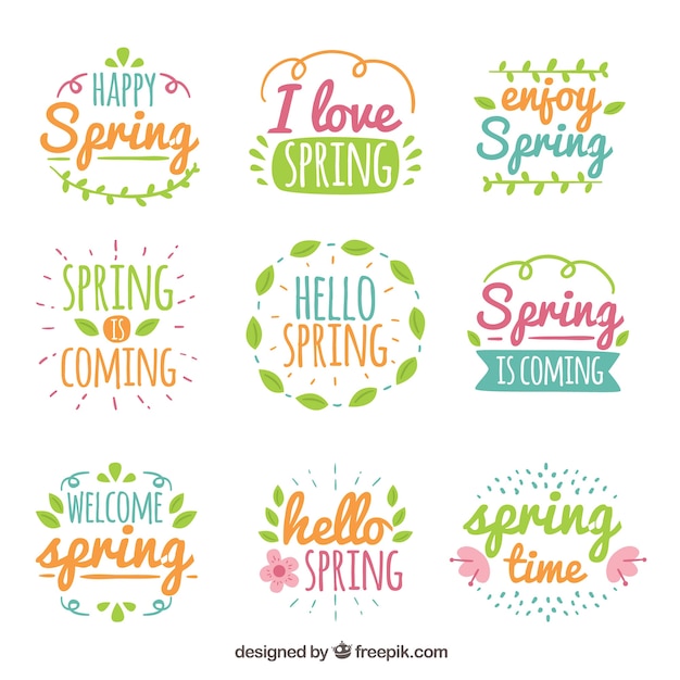 Free vector collection of nine spring labels