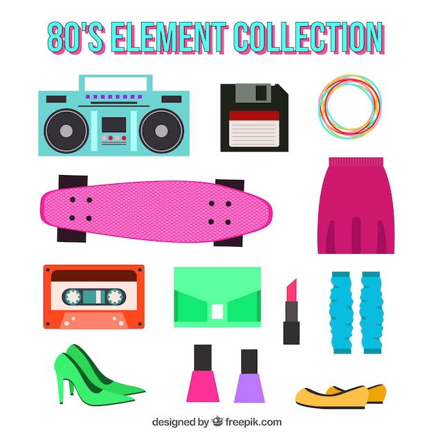 Collection of objects and eighties clothing