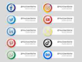 Бесплатное векторное изображение Коллекция баннеров с иконками социальных сетей в неуморфном стиле