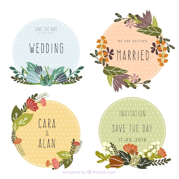 Бесплатное векторное изображение Коллекция красивых цветочных свадебных наклеек