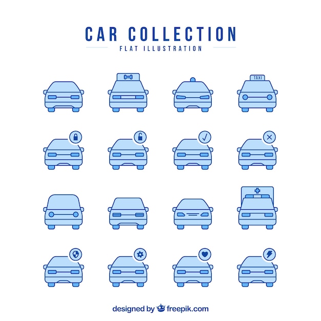 Коллекция иконок автомобилей в голубых тонах