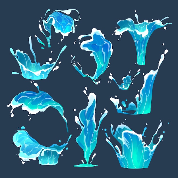 Бесплатное векторное изображение Коллекция мультипликационных брызг воды