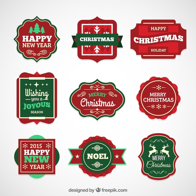 Бесплатное векторное изображение Коллекция рождественских ретро значки