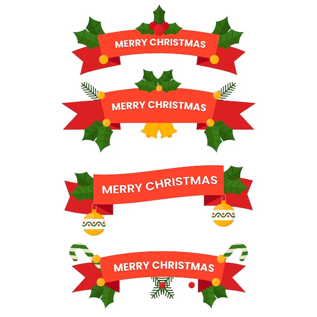 Бесплатное векторное изображение Коллекция рождественской ленты в плоском дизайне