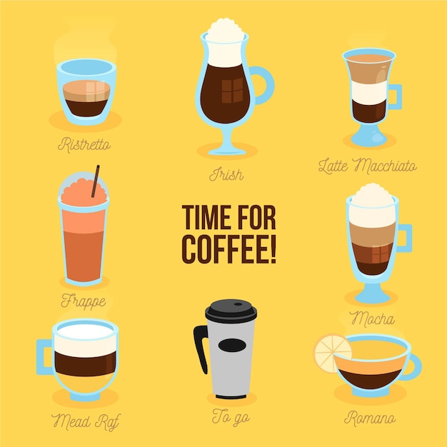 Бесплатное векторное изображение Коллекция сортов кофе