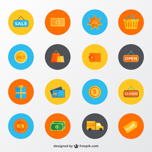 Бесплатное векторное изображение Коллекция цветных иконок торговых