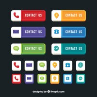 collection of colorful contact buttons in flat design