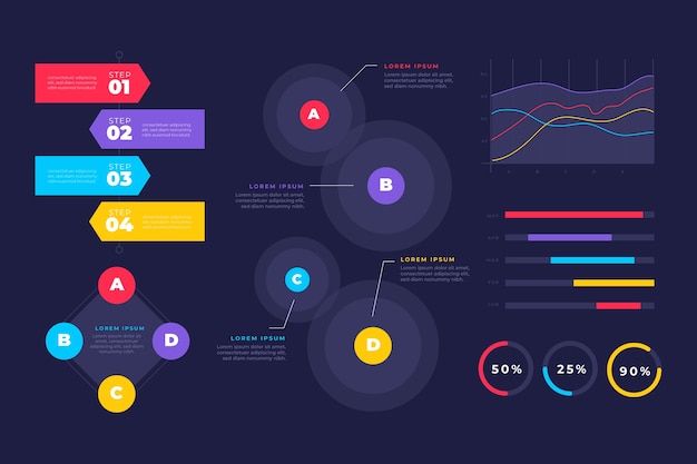 무료 벡터 다채로운 infographic 요소의 컬렉션