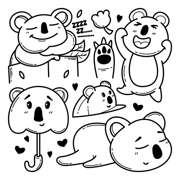 かわいいコアラ落書きキャライラスト集 プレミアムベクター