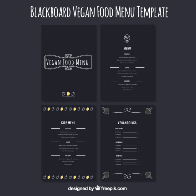 Бесплатное векторное изображение Коллекция темных веганский меню ресторана