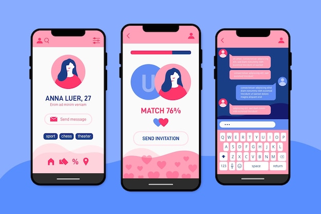 無料ベクター 出会い系アプリのインターフェイスのコレクション