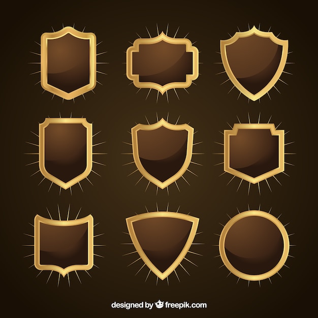 Бесплатное векторное изображение Коллекция декоративных золотых щитов