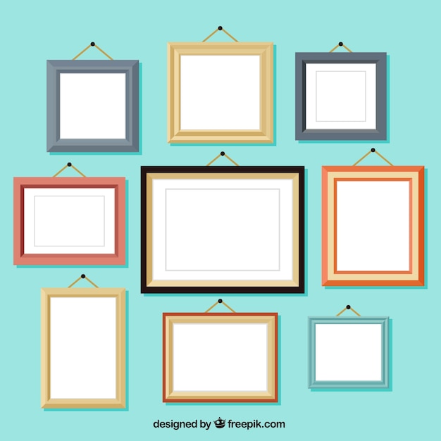 Collection of decorative photo frames on the wall