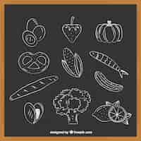 Бесплатное векторное изображение Коллекция различных пищевых элементов в стиле мела