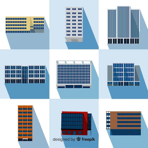 無料ベクター さまざまなタイプのオフィスビルの収集