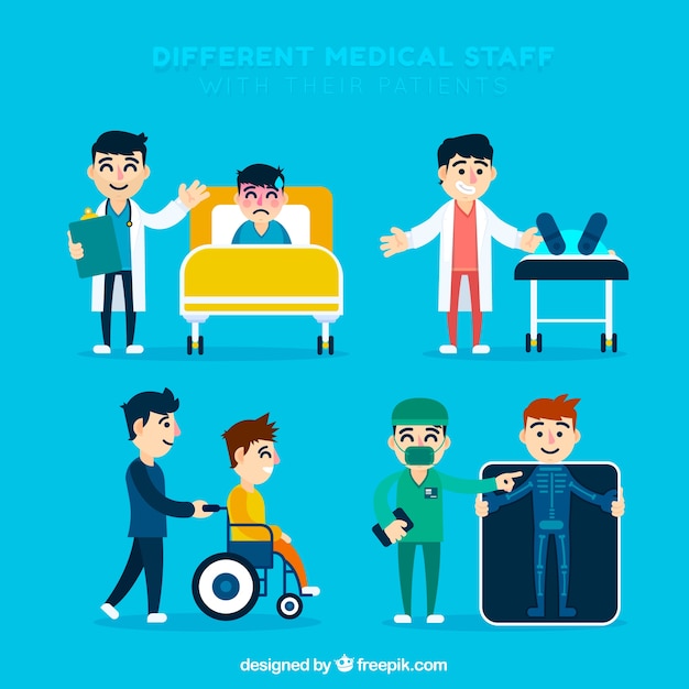 Бесплатное векторное изображение Сбор врачей с пациентами в плоском дизайне