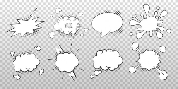 ポップアートスタイルの吹き出しのコレクション デザイン漫画本の要素 思考やコミュニケーションの泡のセット プレミアムベクター ポップアートスタイルの吹き出しのコレクション デザイン漫画本の要素 思考やコミュニケーションの泡のセット プレミアムベクター