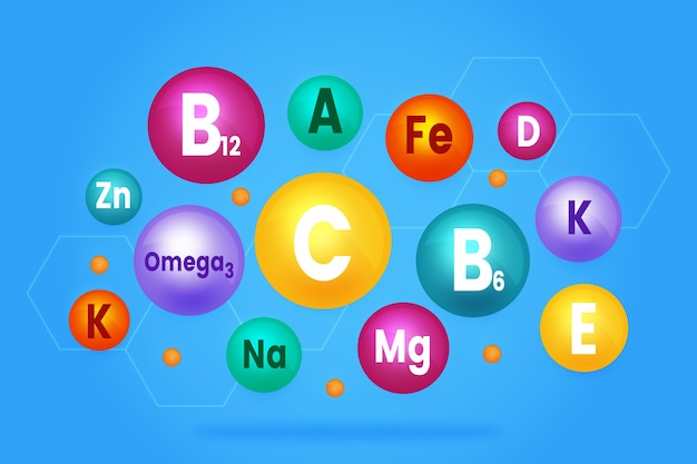 無料ベクター 必須ビタミンとミネラルの複合体のコレクション