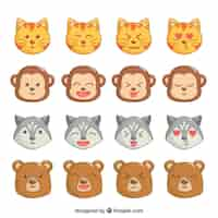 無料ベクター 表情豊かな動物の顔文字のコレクション