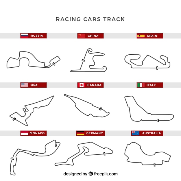 Бесплатное векторное изображение Коллекция f1 гоночных трасс