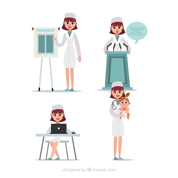 Бесплатное векторное изображение Коллекция персонажей женских докторов