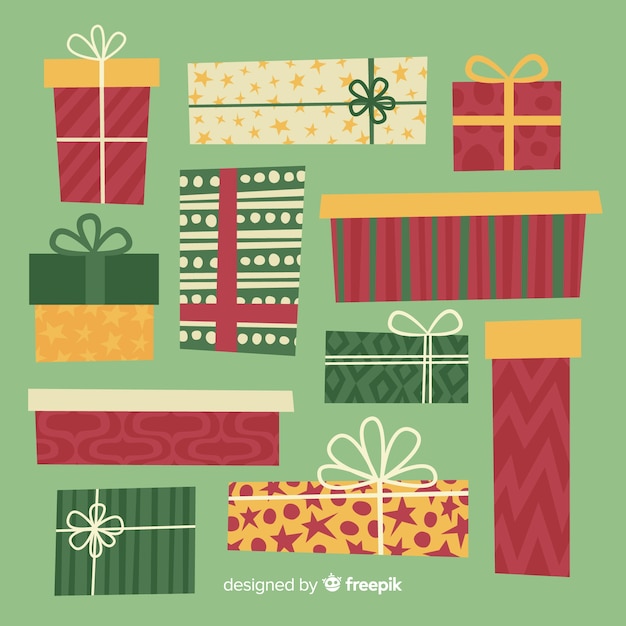 Бесплатное векторное изображение Коллекция плоских рождественских подарков