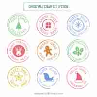 Бесплатное векторное изображение Коллекция плоских круглых рождественских марок