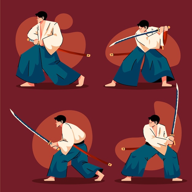 Коллекция плоских иллюстраций самураев