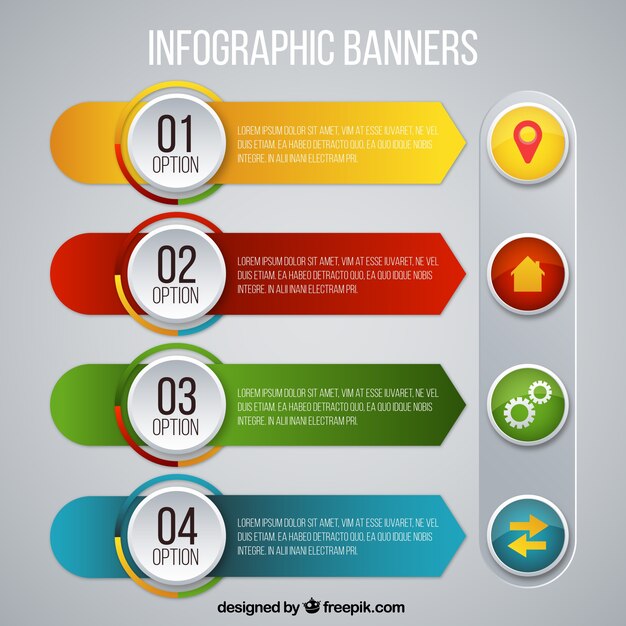 4 개의 다채로운 infographic 배너 모음