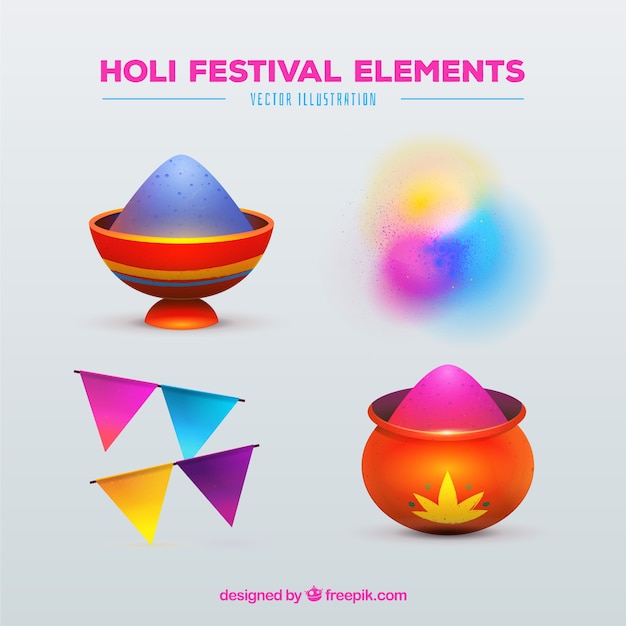 Бесплатное векторное изображение Коллекция из четырех элементов фестиваля холи