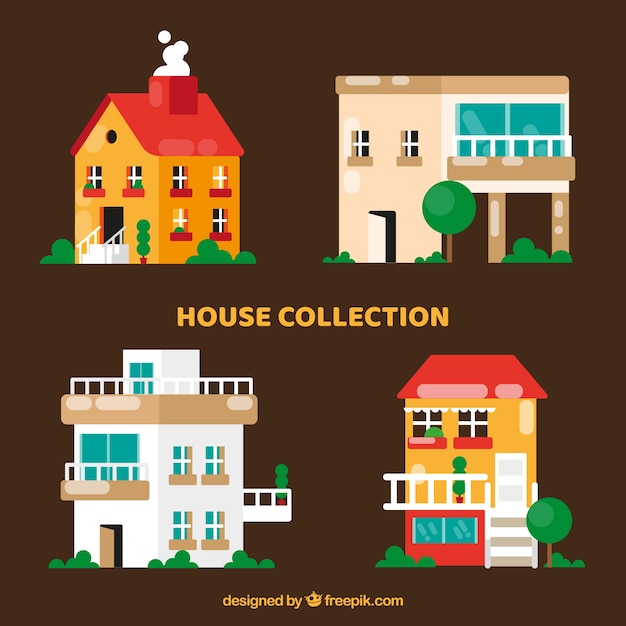 Бесплатное векторное изображение Коллекция из четырех домов