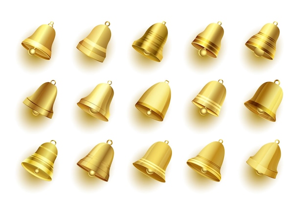 Бесплатное векторное изображение Коллекция золотых колокольчиков для векторной иллюстрации дизайна рождественских украшений