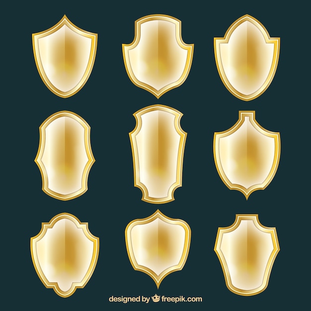 Бесплатное векторное изображение Коллекция золотых щитов