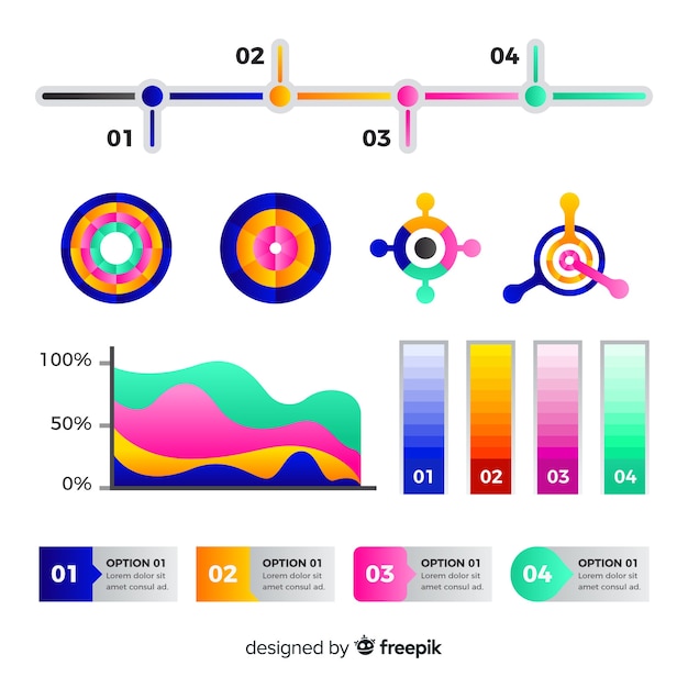 무료 벡터 그라데이션 infographic 요소의 컬렉션