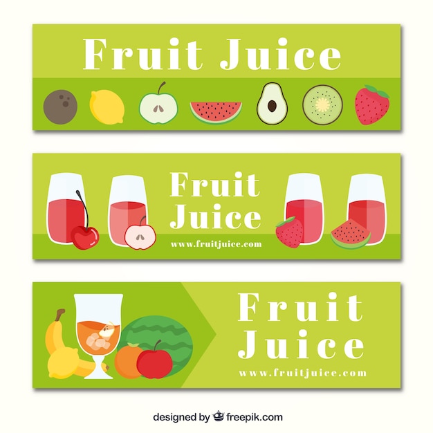 Бесплатное векторное изображение Коллекция зеленых баннеров с фруктовыми соками