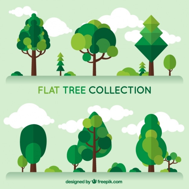 無料ベクター フラットデザインの緑の木々のコレクション