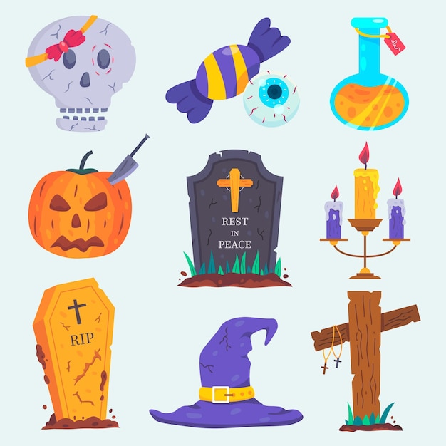 Бесплатное векторное изображение Коллекция элементов хэллоуина