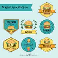 Бесплатное векторное изображение Коллекция логотипов для гамбургеров
