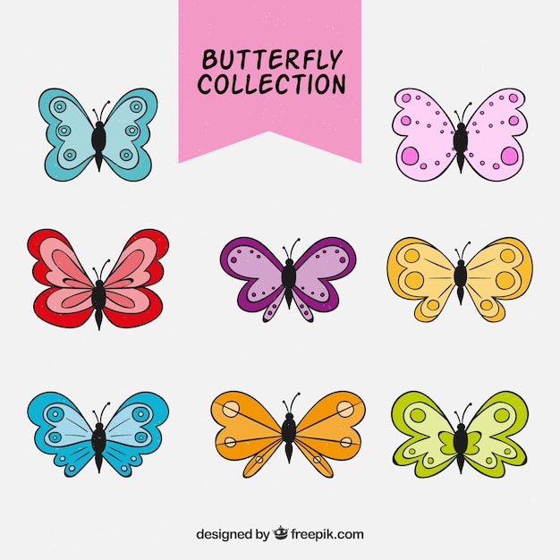 無料ベクター 手描きの蝶のコレクション