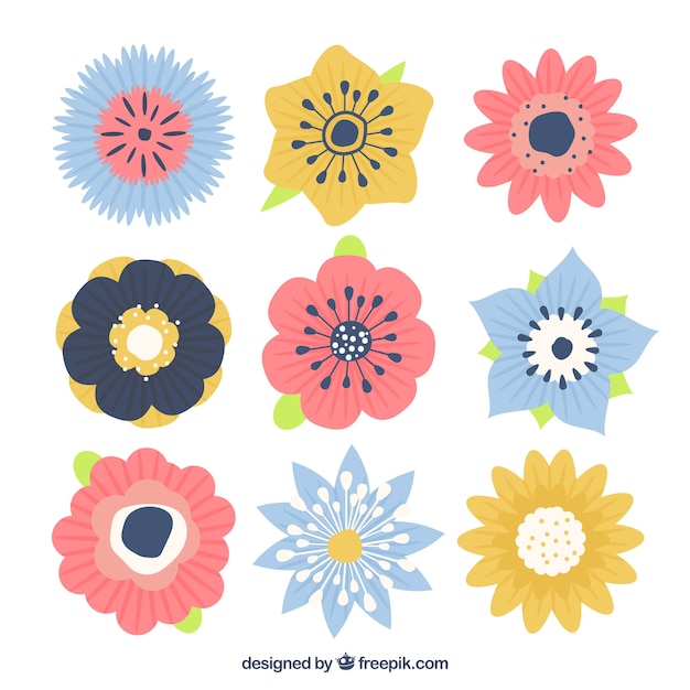 無料ベクター collection of hand-drawn decorative flowers