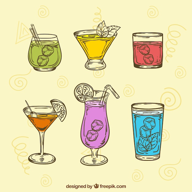 Бесплатное векторное изображение Коллекция рисованного напитка