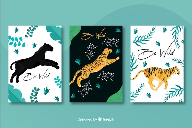 無料ベクター 手描きの虎カードのコレクション