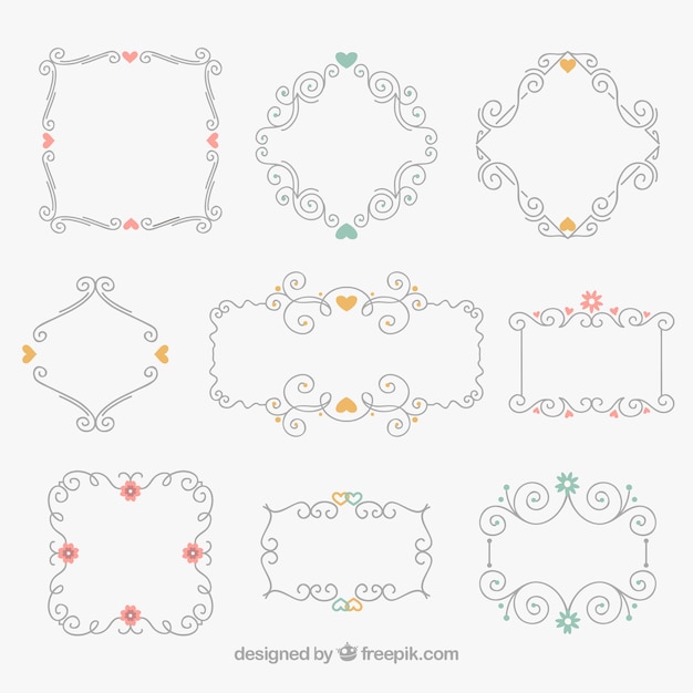 무료 벡터 손으로 그린 빈티지 프레임 컬렉션