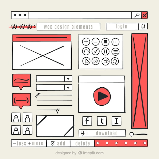 無料ベクター 手描きのウェブサイト要素のコレクション
