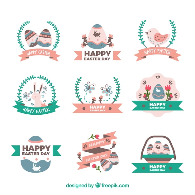無料ベクター collection of happy easter decorative stickers