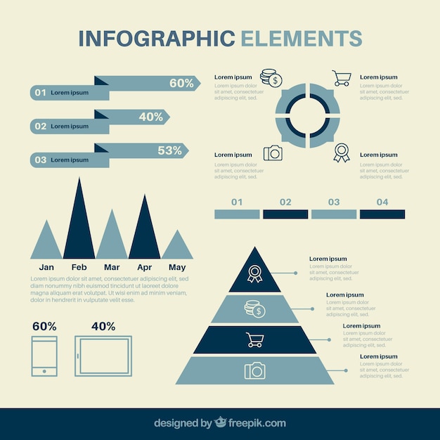 무료 벡터 푸른 색조에 infographic 요소의 컬렉션