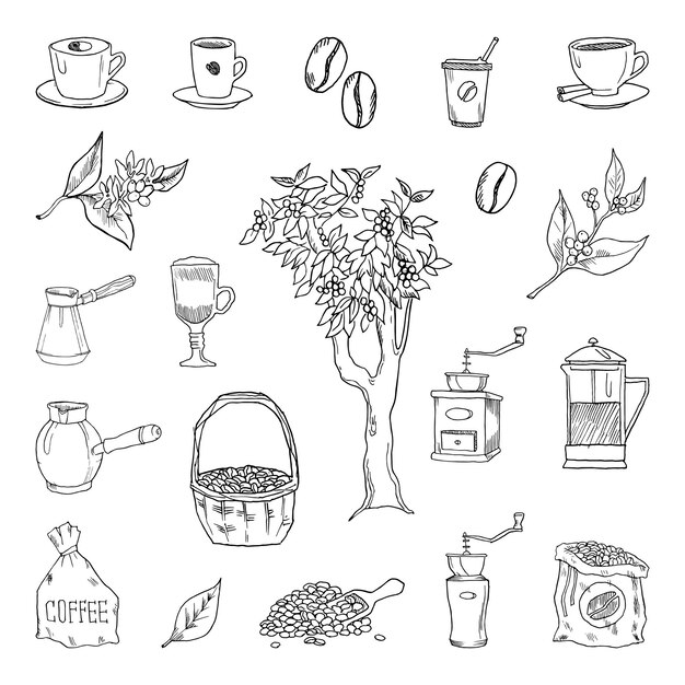 コーヒーメーカーのスケッチのセット 無料のベクター