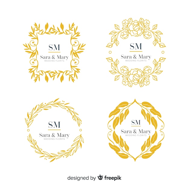 Бесплатное векторное изображение Коллекция монограмм свадебных логотипов