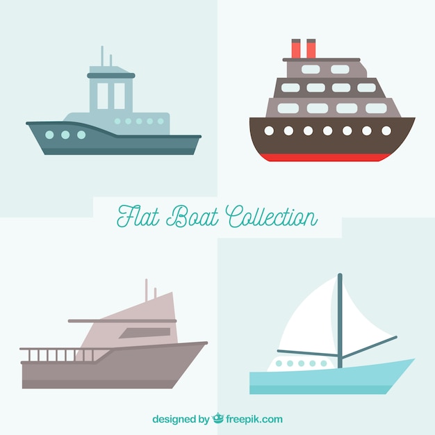 Бесплатное векторное изображение Коллекция красивых лодок в плоской конструкции