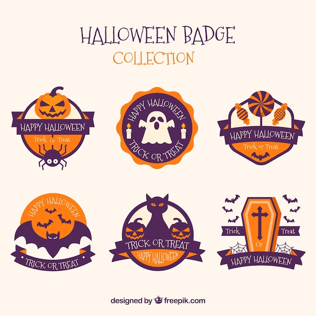 Бесплатное векторное изображение Коллекция красивой декоративной наклейки на хэллоуин